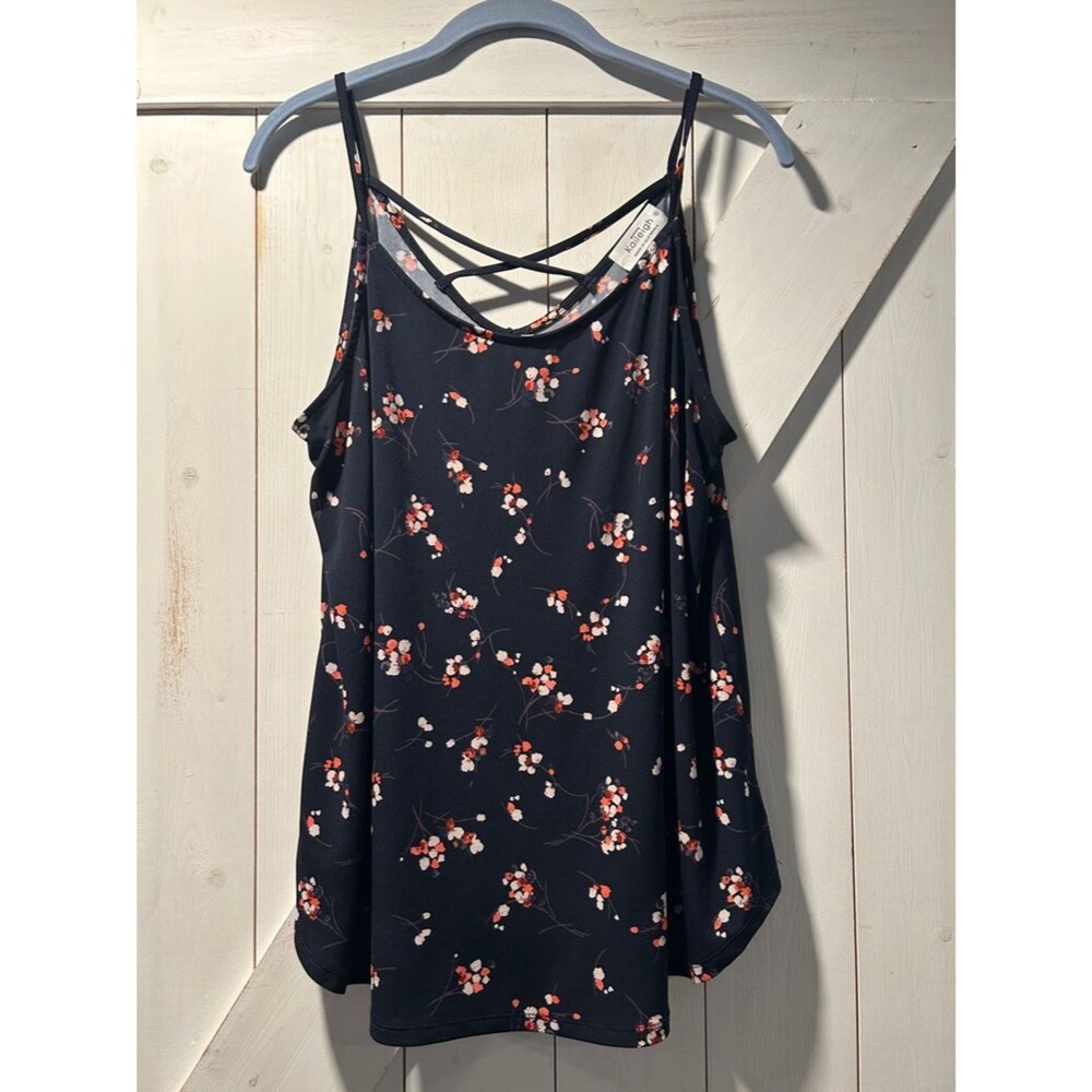 Kaileigh Navy Floral Lattice Strap Swingy Camisole XL Flirty Feminine Summer